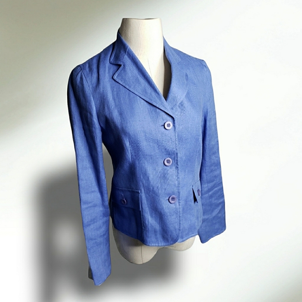 Talbots Irish Linen Blazer Vintage Coastal Preppy Periwinkle Academia Jacket 4P
